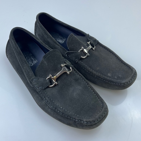 Salvatore Ferragamo Grey Suede Loafers N250-5 - Picture 1 of 9